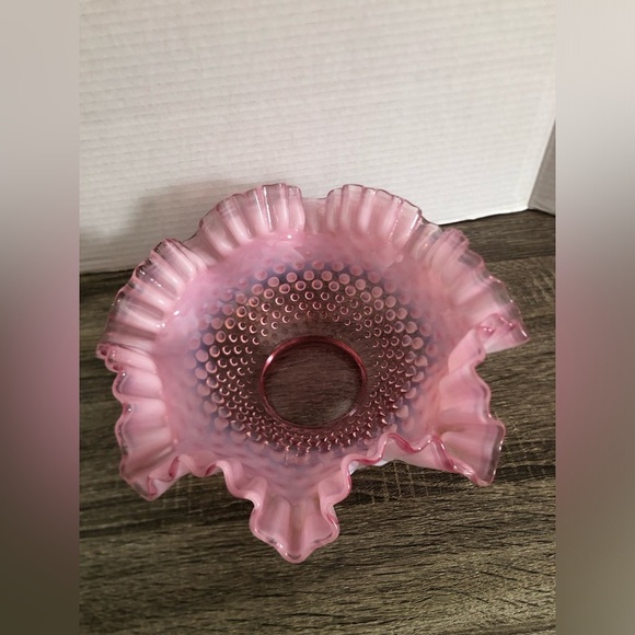 Vtg Fenton Cranberry Ruffled Hobnail Glass Bowl - Picture 10 of 15